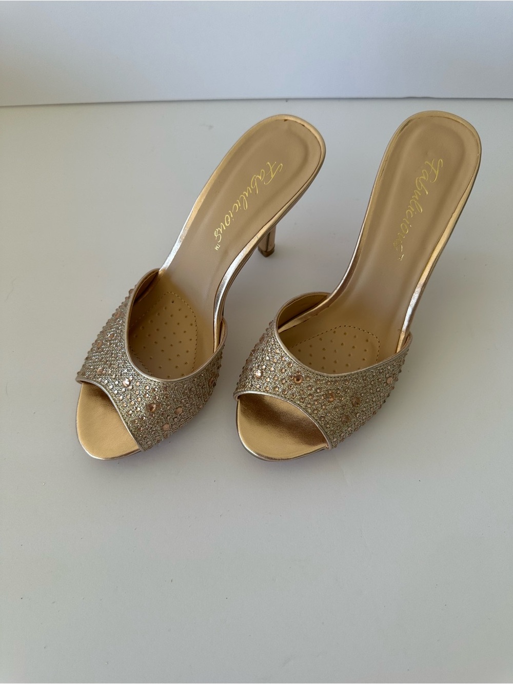Rose Gold Embellished Open-Toe Mules